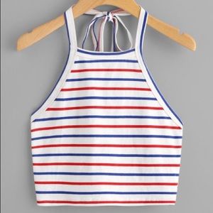 Red & Blue Stripped Crop Top